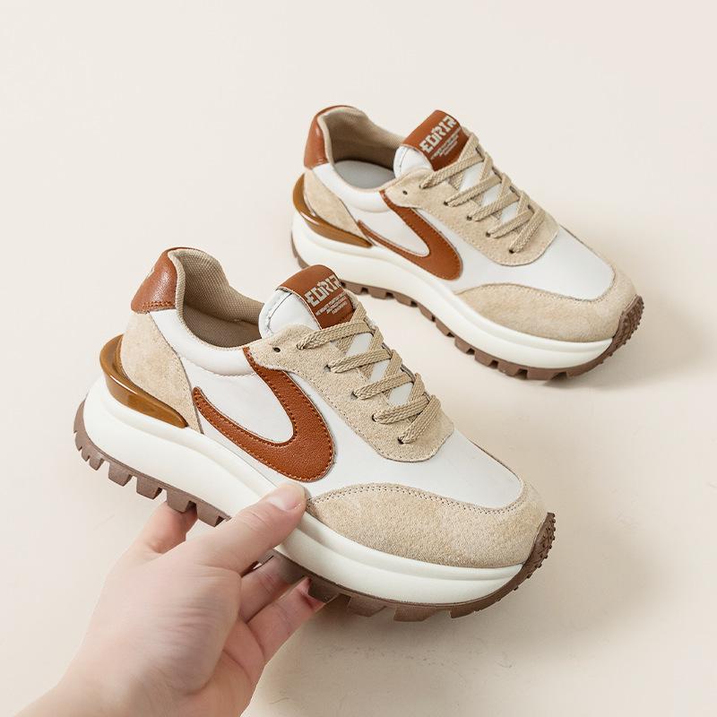 Women's spring new leather platform sports style casual shoes versatile, lightweight and non-slip running shoes