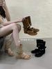 2025 European and American New Fashion Inner Height Increase 5.5CM Toe Sandals Slope Heel Roman Women's Rivets Casual Cool Boots