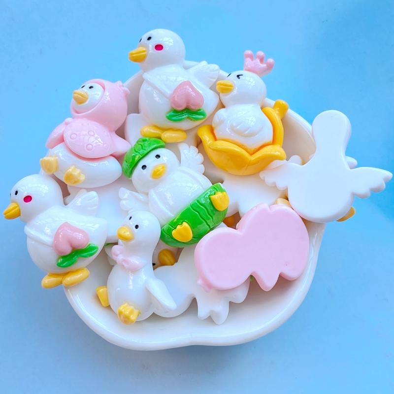 10Pcs New Cute Resin Mini Cartoon Duck Series Flat Back Fit Phone Deco Parts DIY Embellishments for Hair Bows Accessories