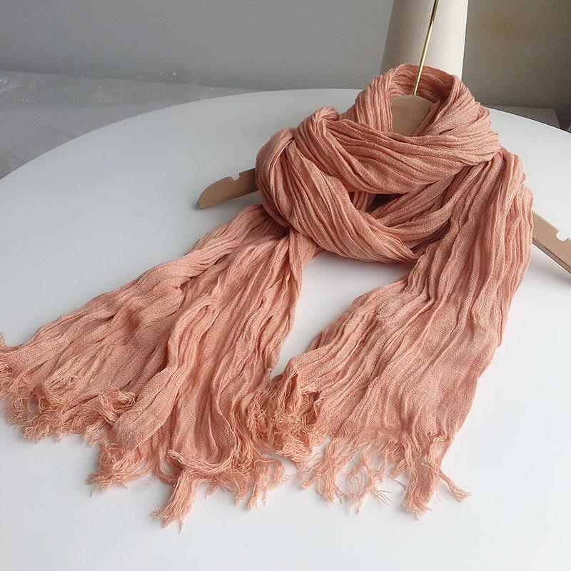 Spring And Summer Shading, Enlarged Linen Pleated Scarf, Japanese Versatile Literary Women'S Shawl, Warm Fringed Silk Scarf