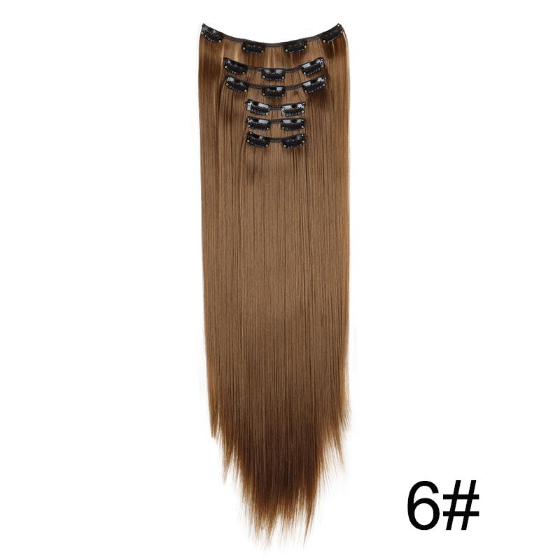 Synthetic 6pcs/set Long Straight Clip-in Hair Extension Invisible Seamless Extension Black Brown Hairpiece for Women 2028