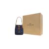 Coach Signature 14 Klassisches Logo Abnehmbarer Schultergurt Stoff und Leder Beuteltasche Mini Damen Taschen Denim-Blau CY740-IMXIA