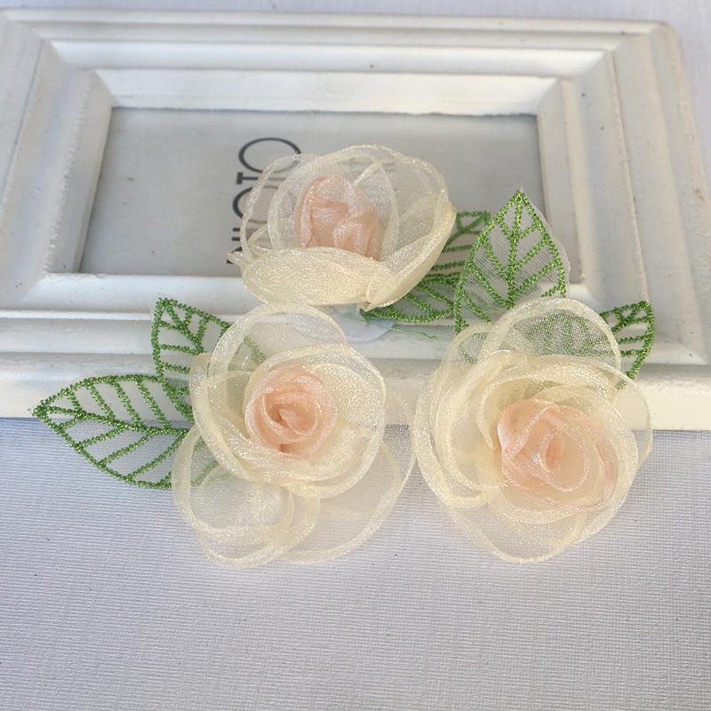 

10 шт. 5,5 см Органза Шифон Ткань Искусственный цветок с листьями Украшение свадебного платья Домашние аксессуары DIY Искусственные цветы