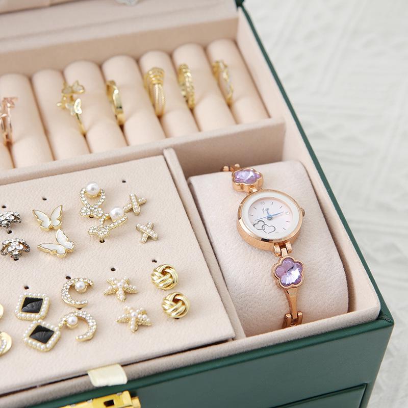 Double-Layer Leather Jewelry Box with Lock for Earrings and Handcrafted Accessories
