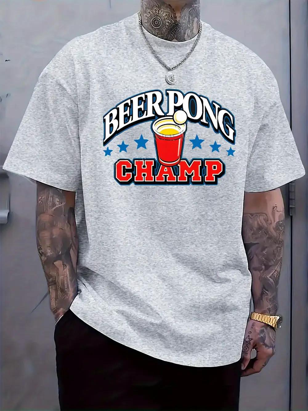 Beer Pong Champion Graphic T-shirt - Casual Crew Neck XXXL