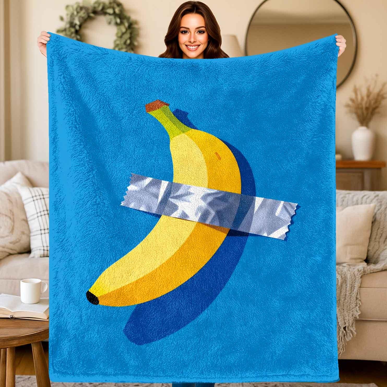 

Bananas with a blue background Flannel printed blanket suitable for all seasons suitable for living room office sofa and travel 75x100cm