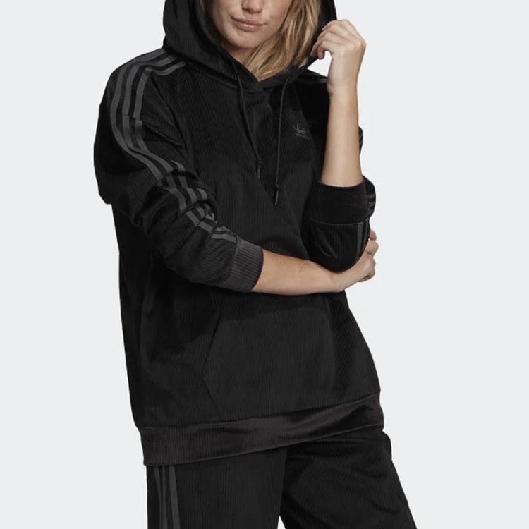 adidas Originals Corduroy Hooded Loose Fit Sweatshirt Women Sweatshirt Black GU0811