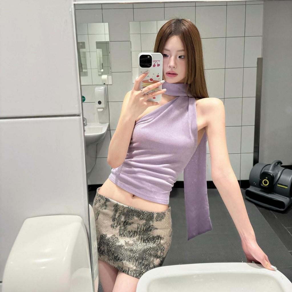 2025 Summer Slimming One-Shoulder Backless Vest for Women - New Chic Socialite Spicy Girl Slim-fit Top
