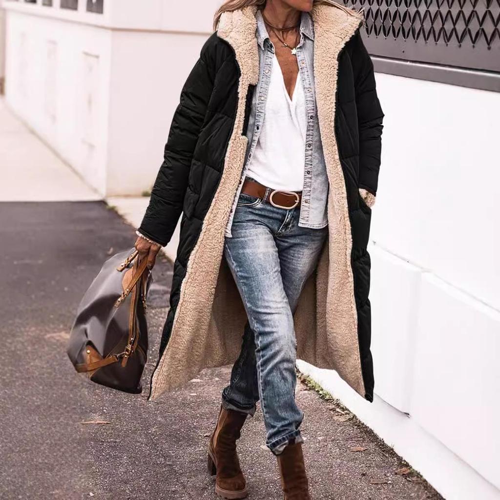 Solid Color Hooded Cotton Double-Sided Slim Fit Cardigan Coat with Long Sleeves