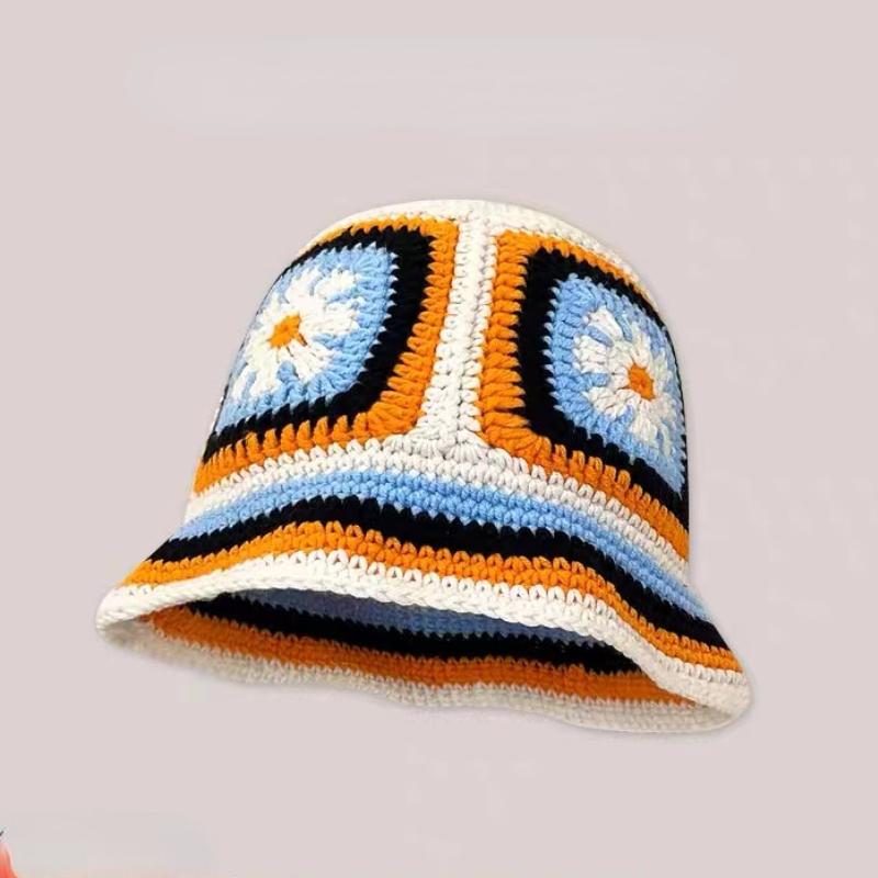 2023 Autumn New Crochet Korean Handmade Bucket Hat Women Weaving Knitted Hat Y2k Fashion Flowers Autumn Winter Beanies Basin Cap