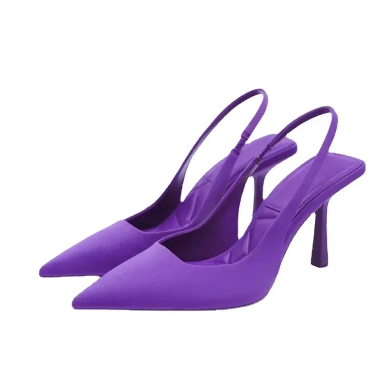 Summer Women Heels Sandals Red Pointed Slingback Sandals Shoes Green Black Purple Kitten Heels Party Prom Ladies Stilettos
