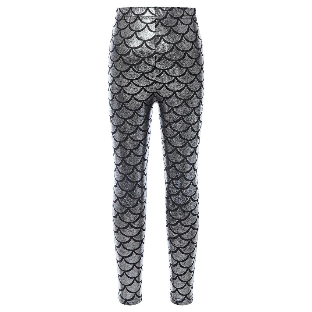 Leggings Brillantes con Estampado de Escamas de Pez para Niñas Cintura Elástica Pantalones Casuales Elegantes para Práctica de Baile