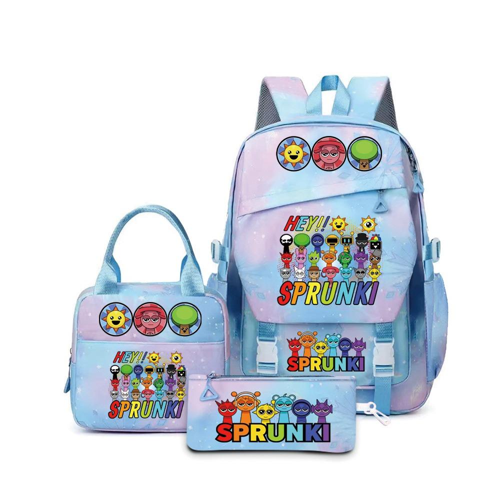 Rhythm Box Sprunki Cartoon Backpack Campus Male and Female Versatile Student Large Capacity School Bag Three-piece Set L