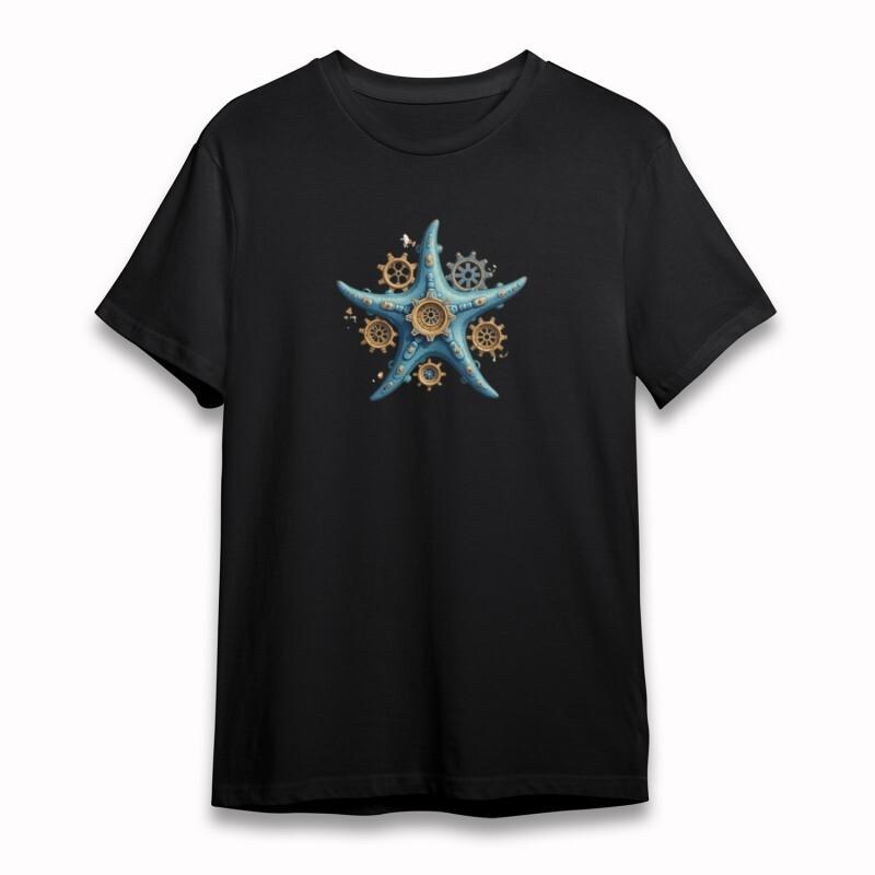 

Women s Plus Size Round Neck Classic T-Shirt Blue Steampunk Starfish Cotton Tee 3XL