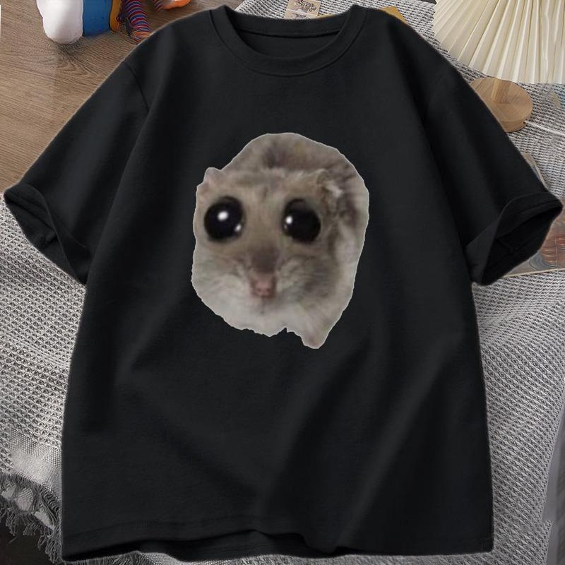 Sad Hamster T Shirt Funny Cute Cat Hamster Meme Trend Tshirt for Unisex WOMEN Cotton Tshirt Summer Short Sleeve Unisex Tee tops