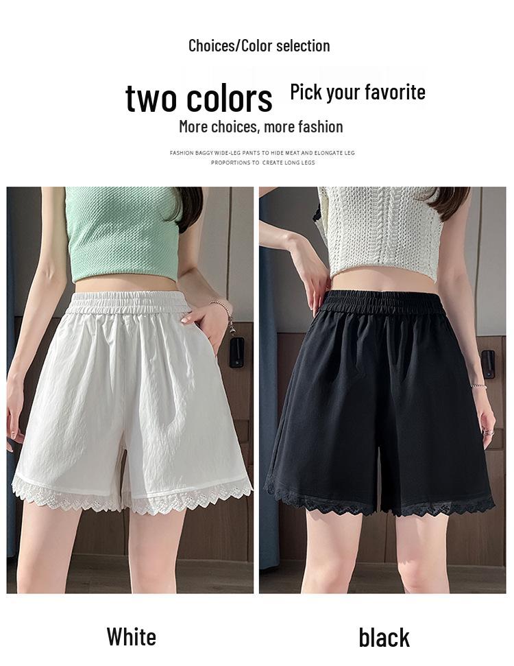 2026 Spring/Summer Women's Black & White Lace Patchwork A-line Elastic Waist Slimming Casual Hot Pants