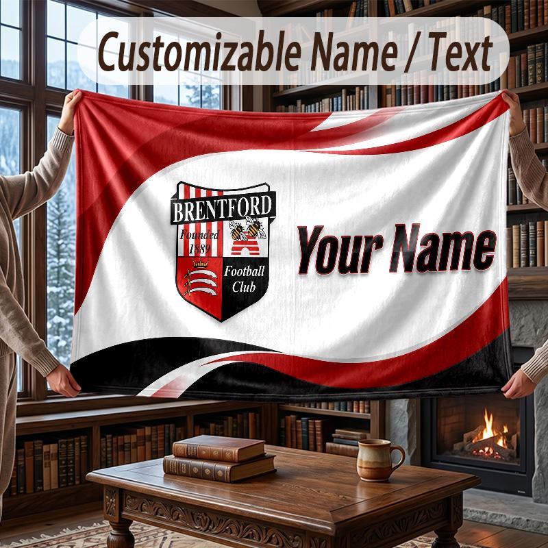 Coperta Plaid in Flanella con Nome Personalizzato Modello Calcio Brentford Calda Decorazione per la Casa