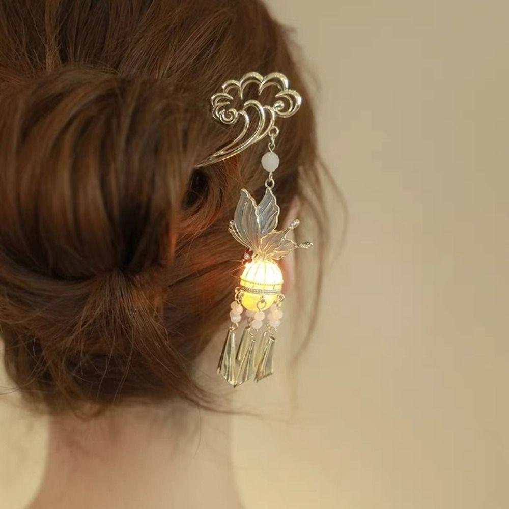 Luminescent Glowing Lantern Hairpin LED Light Butterfly Hairpin  Hair Sticks for Long Hair