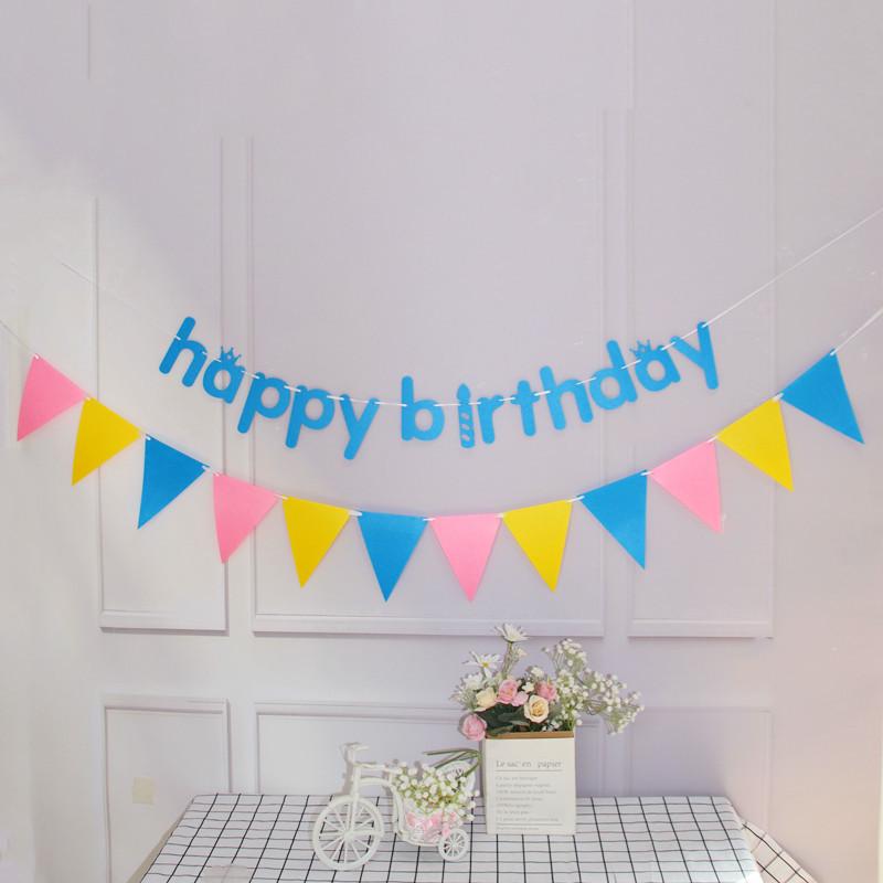 Forest Style Felt Triangle Party Flags In Brown, Blue, and Green