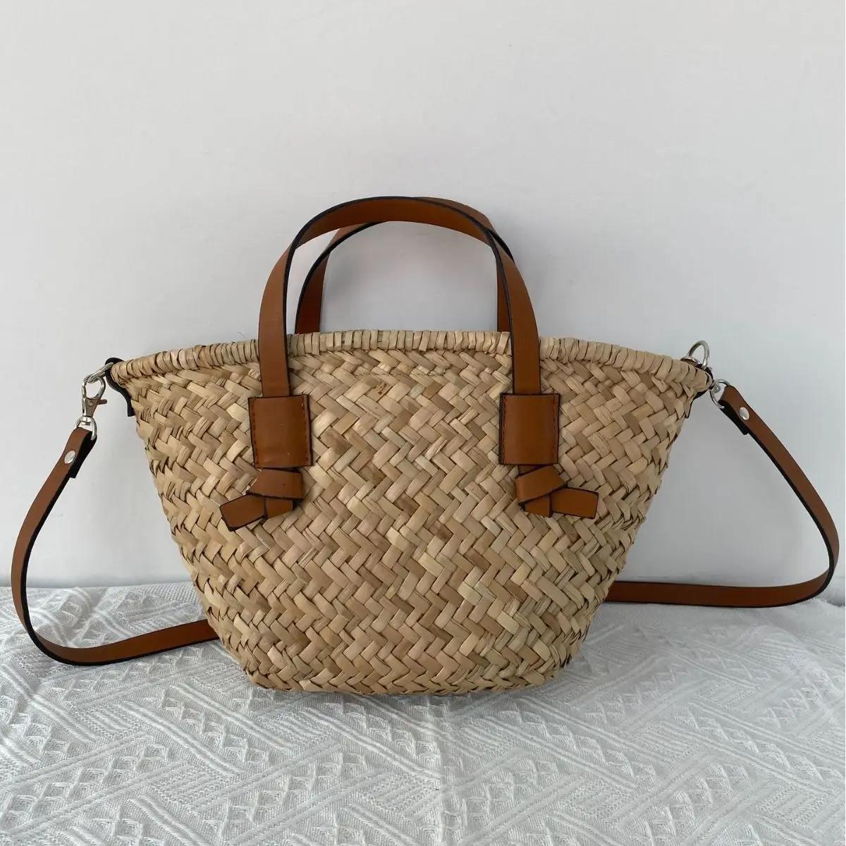 Богемская соломенная плетеная сумка Ручная работа из лозы и ротанга для женщин Сумки Ручная кладь Дорожная пляжная сумка Дизайнерская сумка через плечо Шикарная 36x22x12cm