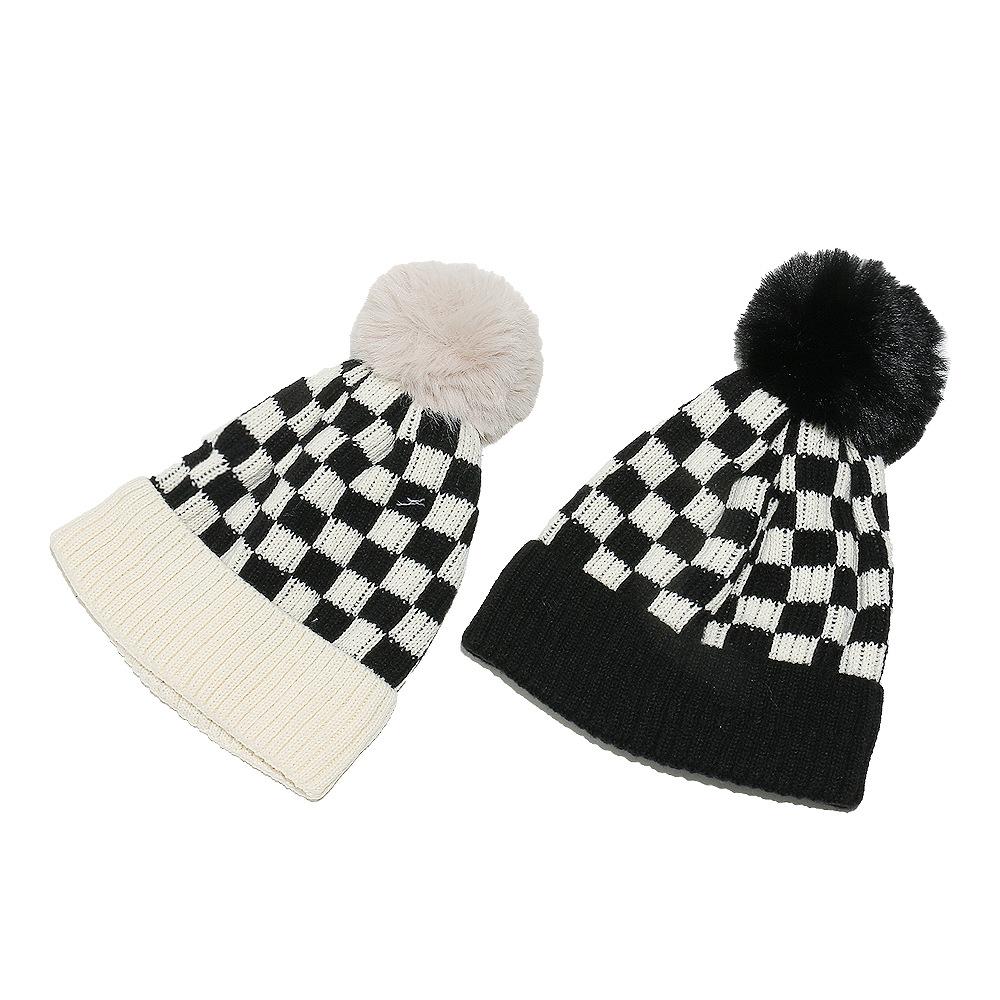 Temu Autumn and Winter New Knitted Hat Women's Casual Versatile Checkerboard Plaid Wool Hat Women's Winter