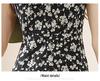 French Black Floral Puff Sleeve Camisole Dress for Women - Summer Seaside Vacation Style