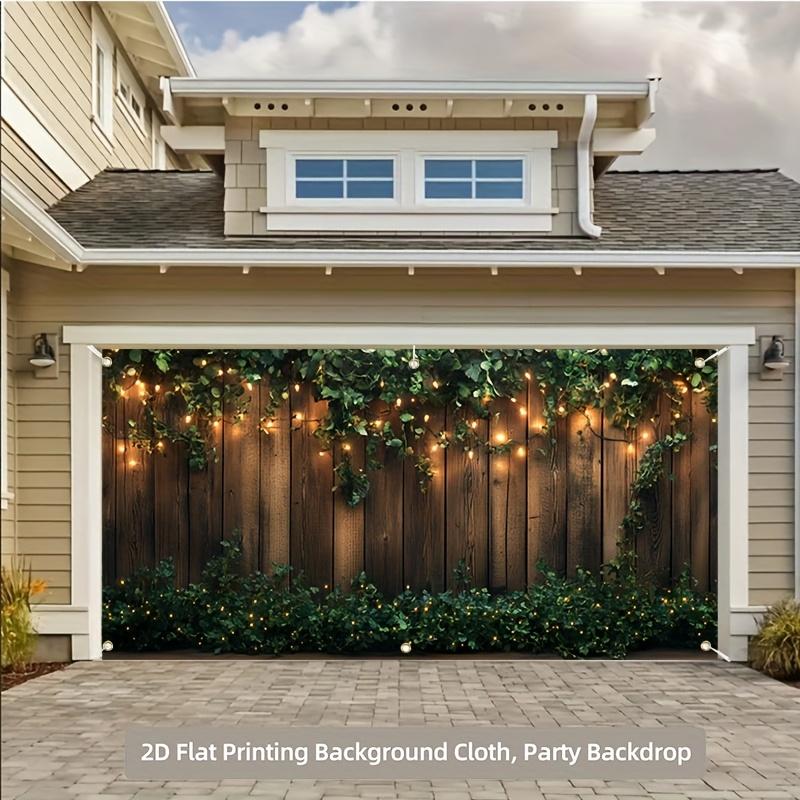 2D planar polyester material garage door banner - Green plant-themed design banner for a party in a Chinese style