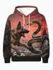 Men's German Shepherd & Snake Combat Print Hooded Sweatshirt - Realistic Dog & Snake Battle Design, Casual Pullover with Long Sleeve, Machine Washable