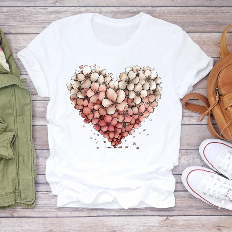 (Asian Size) trend love heart Graphic Short Sleeve T-shirts Lady Female Top Printed Fashion Clothing Women Casual T Shirt Tee