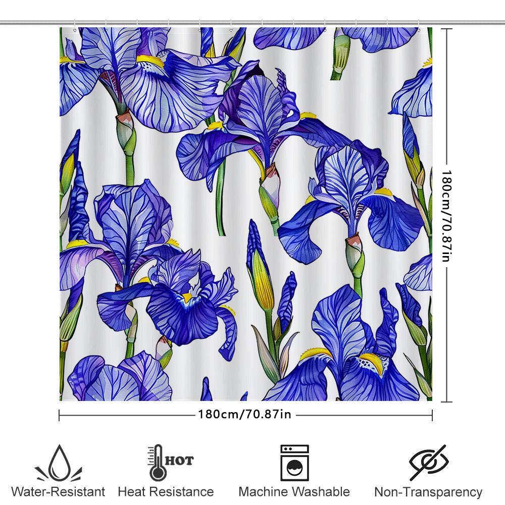 Delightful Blue Floral Shower Curtain Bath Decor, Home Accessories For Bathroom 180 X 180Cm