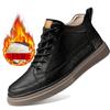 Fashion New Winter Boots Fur Lace Up Work Boots Genuine Leather Ankle Boots Plus Velvet High Top Shoes Outdoor Sneakers Thick Sole Boots