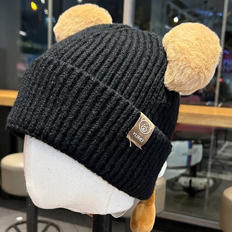 Anime Animal Design Pullover Hat Warm Brimless Stretchy Winter Skull Hat With Plush Lining For Adult Girl Outdoor Activity