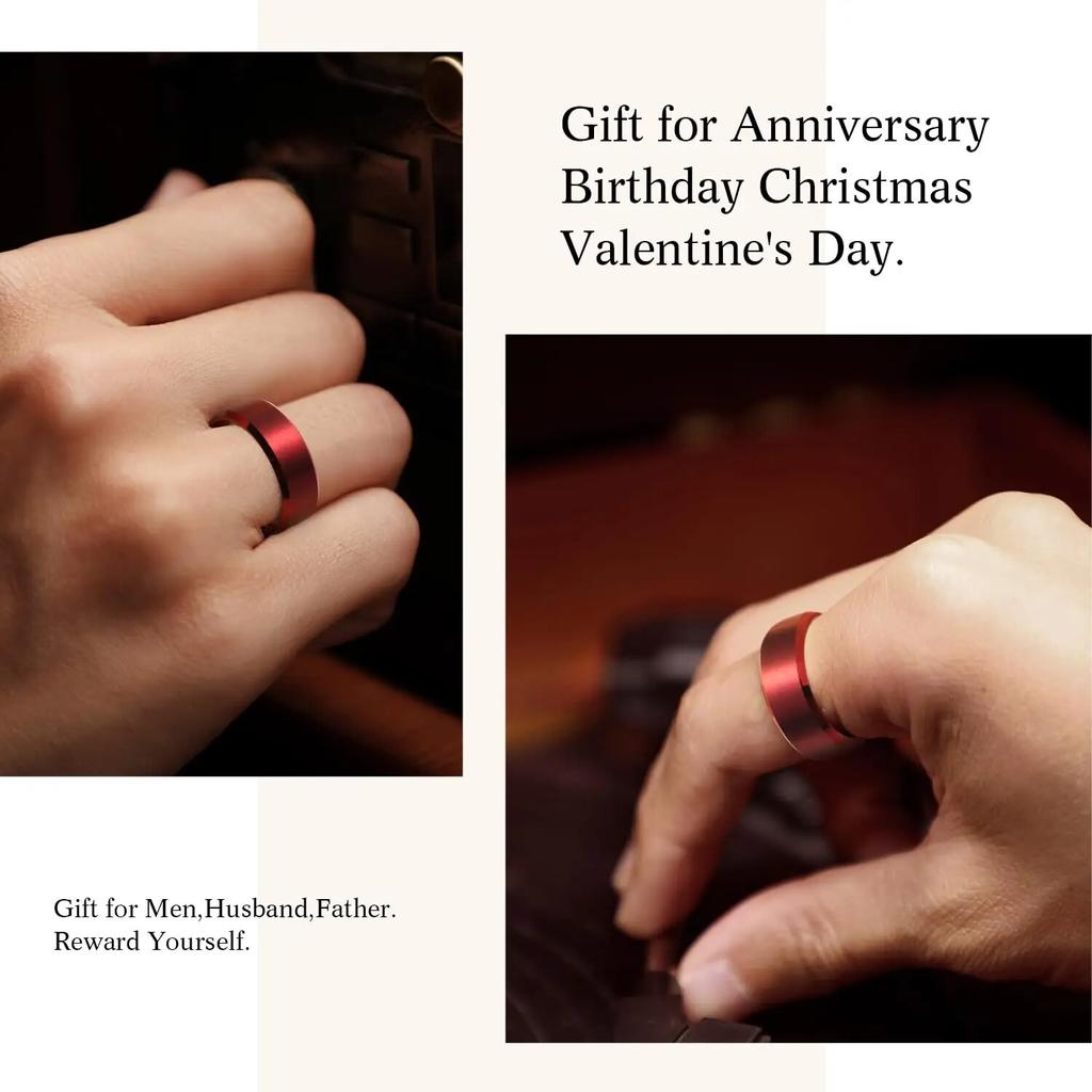 2024 Simple 8mm Red Stainless Steel Rings For Men Women Red Matte Finish Beveled Polished Edge Men Rings Wedding Band Jewelry