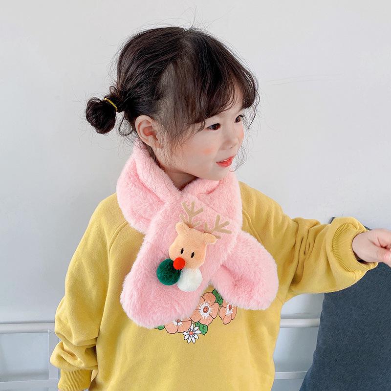 Koreanischer Weihnachts-Rentier-Schal für Kinder - Winterlicher Plüsch-Bommel-Schlauchschal für Jungen & Mädchen.