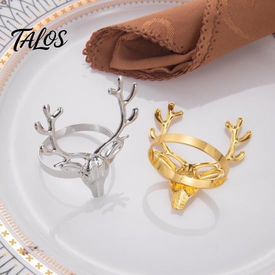 Elegant Wedding Table Accessories Christmas Deer Napkin Ring, Metal Elk Head Holder, Reusable Thanksgiving Decor Holiday Ring for Dining Winter Party