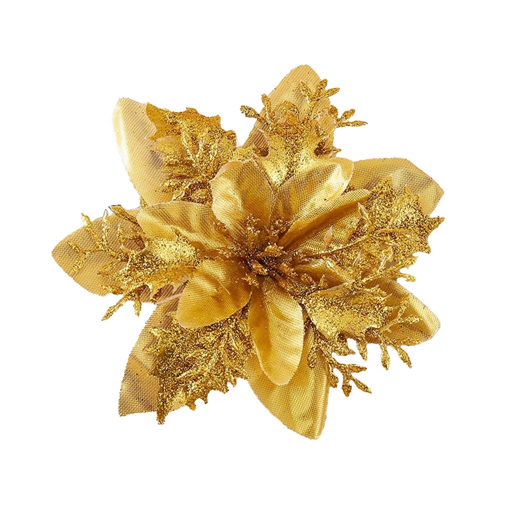 14cm Gold Powder Christmas Flower Wreath & Tree Decoration - 2025 Collection