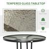 80 cm Round Dining Table with Parasol Hole, Outdoor Coffee End Side Table with Tempered Glass Top, Steel Frame for Garden, Black