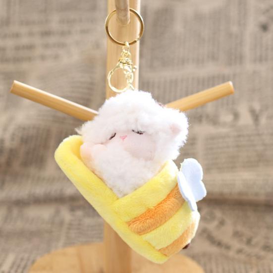 Adorable Sleeping Lamb Keychain, Soft Plush Sheep Stuffed Animal Pendant, Cartoon Slipper Position Key Ring for Bag Backpack, Cute Gift for Her