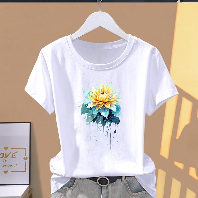(Asian Size) Short Sleeve T-shirts Women's Top T Clothing Print butterfly style 90s Fashion Female Casual O-neck Graphic Tee