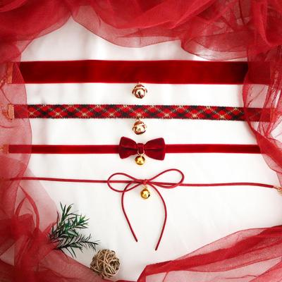 Weinroter Weihnachts-Schleifen-Glocken-Plüsch-Choker
