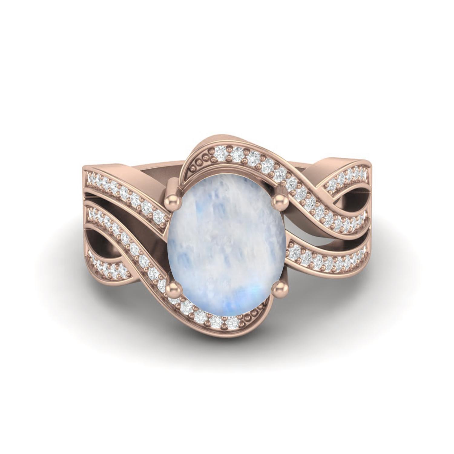 

10x8MM Oval Shape Moonstone 925 Sterling Silver Rose Vermeil Women Solitaire Wedding Ring 5 ярко-розовый