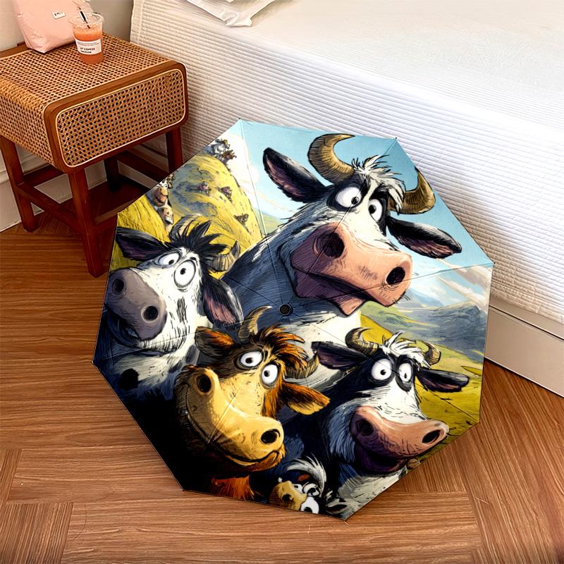 Animals In the Grass Pattern, Automatic Folding Umbrella, Portable and Foldable Design, 8 Ribs, a Christmas or Birthday Gift.