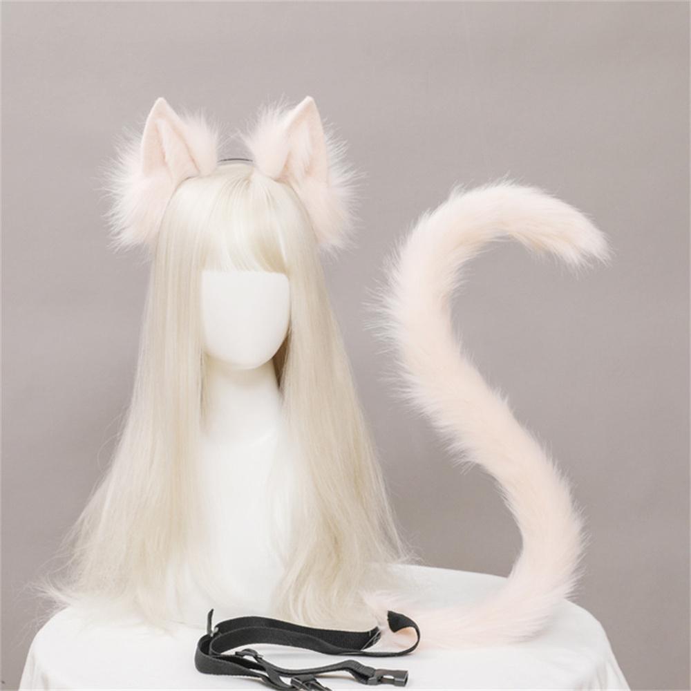 

2Pcs/Set Plush Cat Ears Tail Set Realistic Lolita Headband Cat Tail Cosplay Props Hand-Made Simulation Animal Ears ear and tail