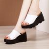 8cm Small Plus Size 32-43 Elegant Comfortable Leather Slippers Platform Wedges Shoes 2025 High Heels Slides for Office Model Mom