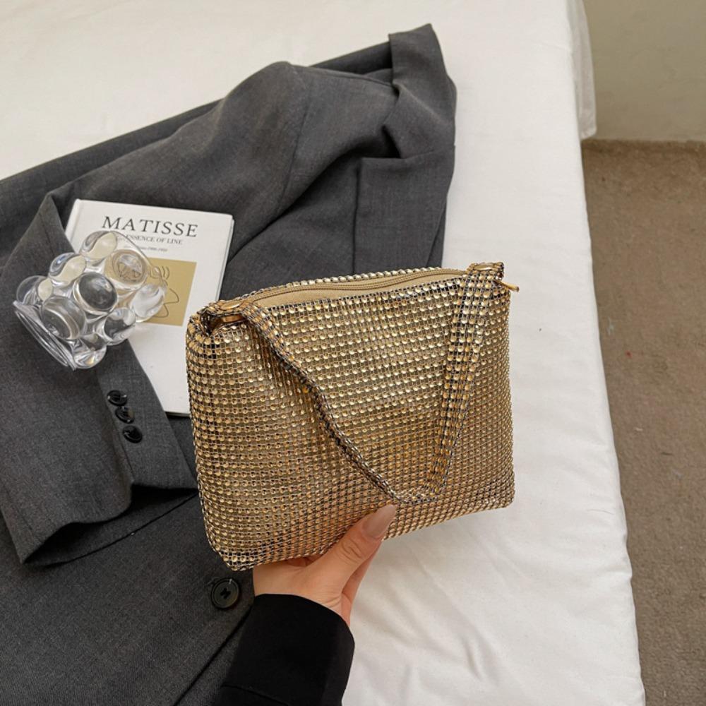 

Large Capacity Small Square Bag Blingbling Cloth Shoulder Bag Casual Rhinestone Handbag Girl Style 2