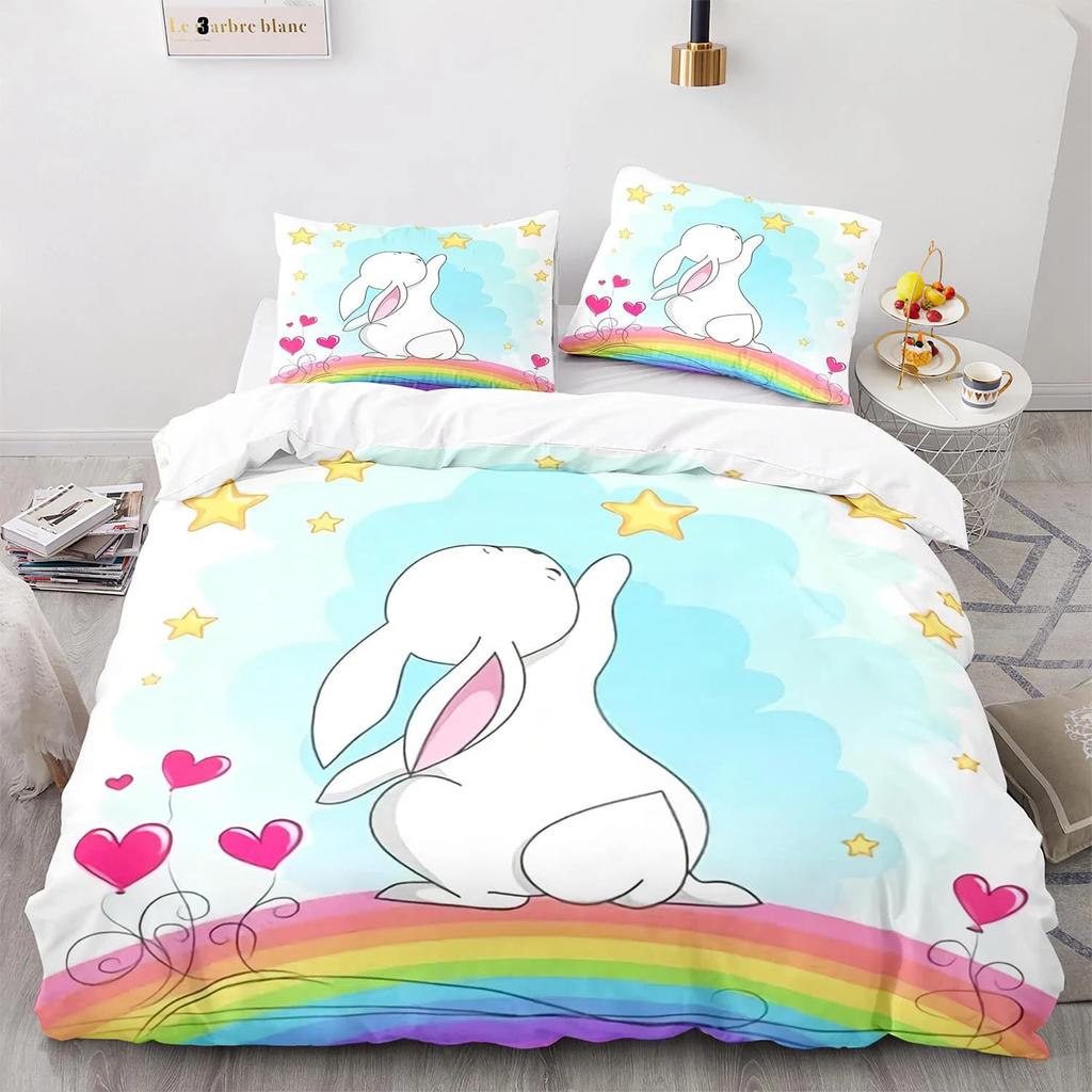 Comforter Kids Bedding Cartoon Rabbit Queen Woodland Animals Comforter Botanical Boys Girls Bedroom Decor