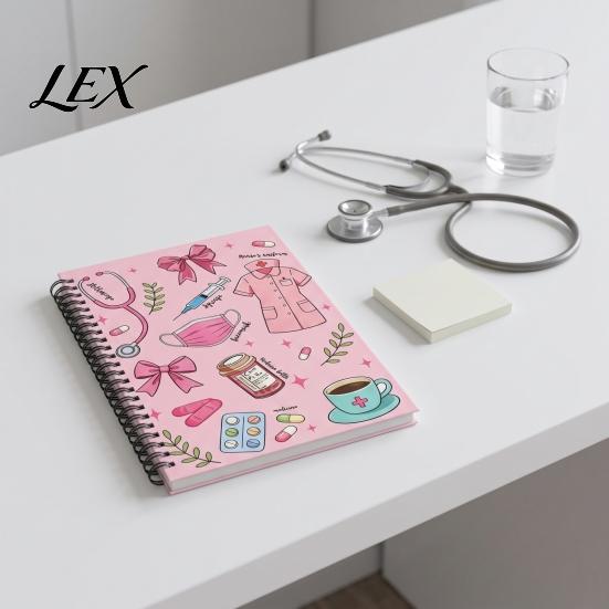 Medical School Supplies Themed Coil Notebook, Double Cover Design Thick Ink-proof Paper Doctor Office Notepad, Spiral Bound Journal for Nursing