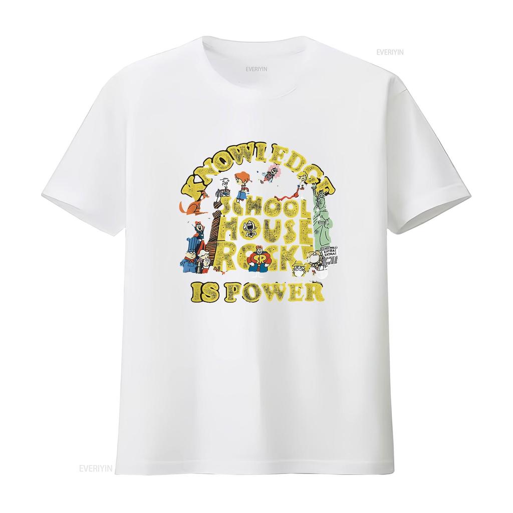 Schoolhouse Rock Knowledge Is Power Logo Group T Shirt Vintage Washed Top For Everyday Wear Casual Stretched Breathable