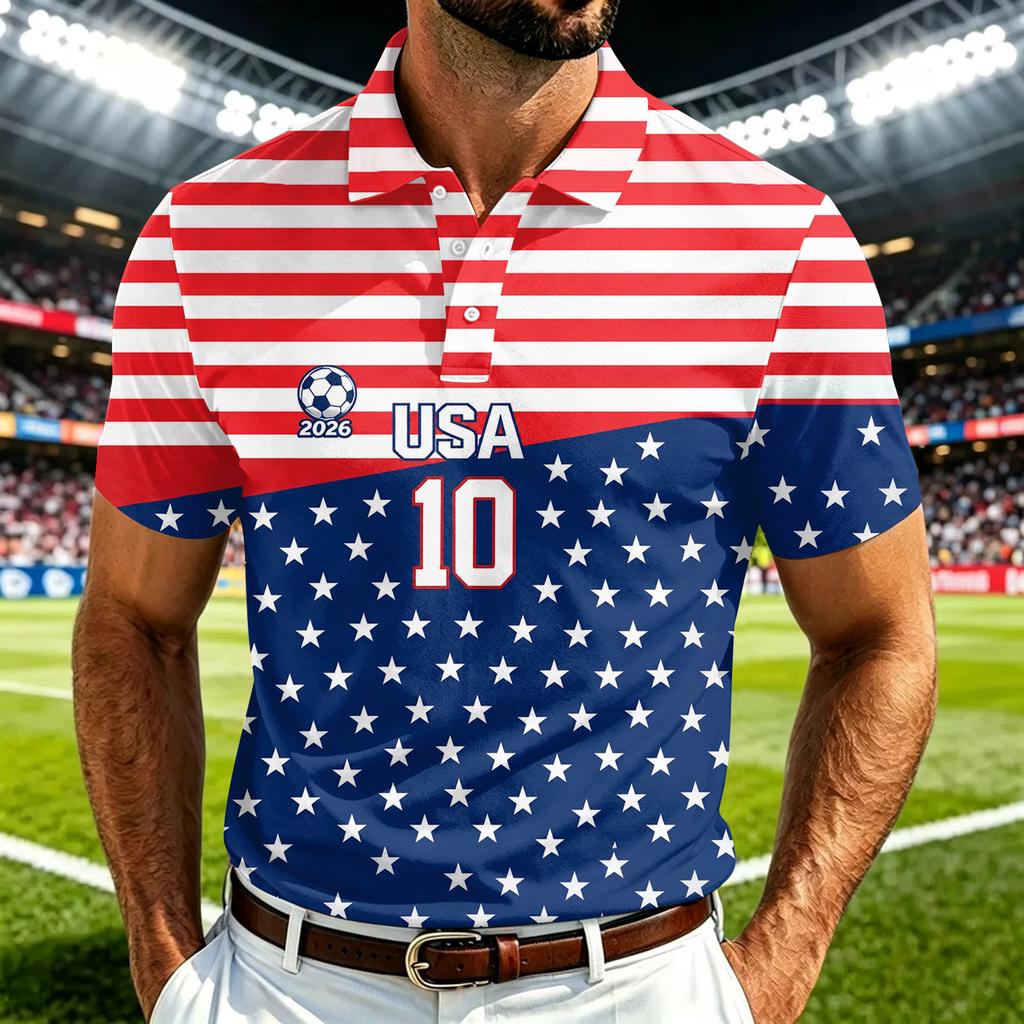 Men's USA Short Sleeve Shirt, Quick-Dry Lightweight Mesh Breathable, Sports Graphic Print for Casual and Athletic Wear