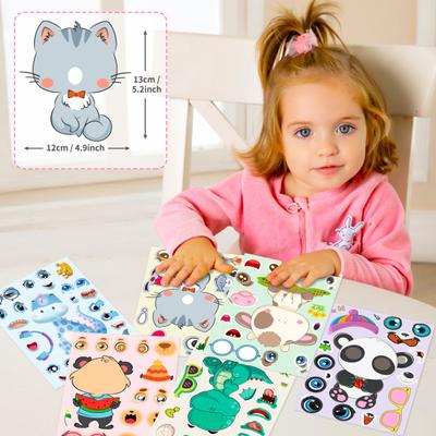 6 Pièces Enfants Créez Vos Propres Autocollants Animaux Dessin Animé Panda Dinosaure Chaton Vache Ours Puzzle Bricolage Jouet d'Artisanat Garçons Filles